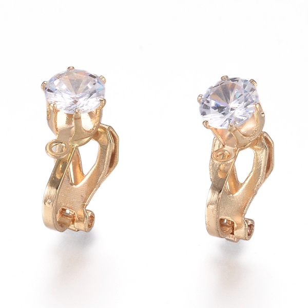 

PandaHall Brass Clip-on Earring Findings, with Clear Cubic Zirconia and Loop, Golden, 17x6x9mm, Hole: 1.2mm Brass