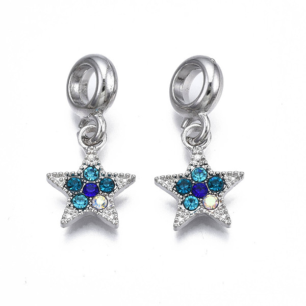 

PandaHall Rack Plating Alloy European Dangle Charms, with Rhinestone, Large Hole Pendants, Cadmium Free & Nickel Free & Lead Free, Platinum..., Blue
