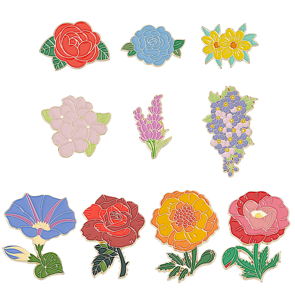 

PandaHall ANATTASOUL 10Pcs 10 Style Birth Flower Enamel Pins, Golden Alloy Brooch for Backpack Clothes, Flower Pattern, 28~45x27~37.5x1.5mm..., Multicolor