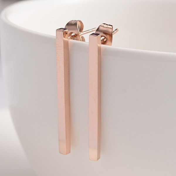 

PandaHall 304 Stainless Steel Stud Earrings, Hypoallergenic Earrings, Rectangle, Rose Gold, 15x2mm, Pin: 0.8mm 304 Stainless Steel
