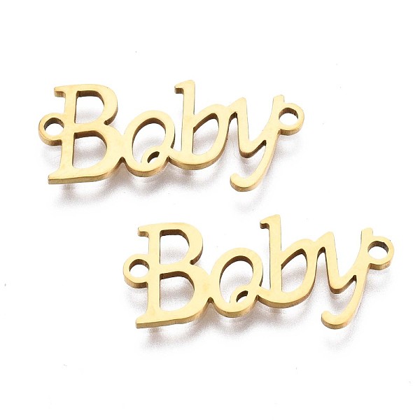

PandaHall 201 Stainless Steel Link Connectors, Laser Cut, Word Baby, Golden, 10x22x1mm, Hole: 1.5mm 201 Stainless Steel Word