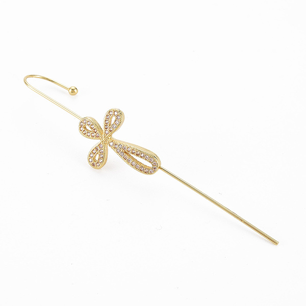 

PandaHall Bowknot Stud Earring, Brass Micro Pave Cubic Zirconia Ear Wrap Crawler Hook Earrings, Earcuffs for Her, Nickel Free, Real 16K Gold..., Clear