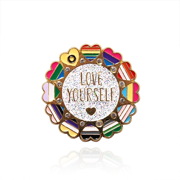 

PandaHall Sunflower with Pride Rainbow Heart Enamel Pins, Golden Alloy Brooch, Colorful, 45mm Alloy+Enamel Flower