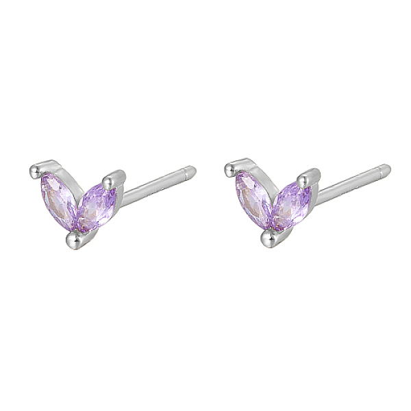 

PandaHall Silver 925 Sterling Silver Micro Pave Cubic Zirconia Stud Earrings, Leaf, Lilac, 5.5mm Cubic Zirconia Leaf Purple