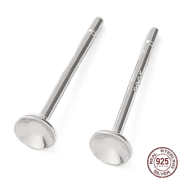 

PandaHall Rhodium Plated 925 Sterling Silver Stud Earring Findings, Flat Round Earring Settings, for Bead, with S925 Stamp, Real Platinum...