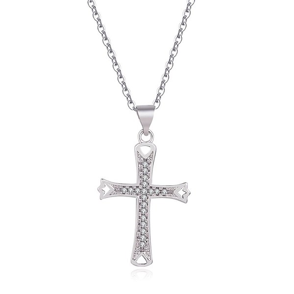 

PandaHall Brass Pendant Necklaces, Cross Micro Pave Clear Cubic Zirconia, Platinum, 17.32 inch(44cm) Brass