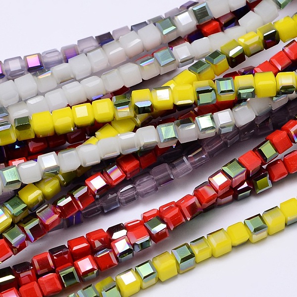 

PandaHall Faceted Cube Half Rainbow Plated Electroplate Glass Beads Strands, Mixed Color, 5.5x5.5x5.5mm, Hole: 1mm, about 94pcs/strand, 20.4..., Multicolor