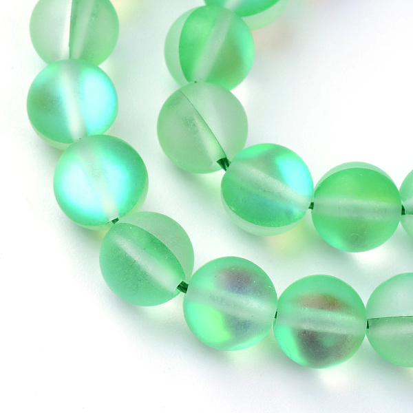 

PandaHall Synthetic Moonstone Beads Strands, Holographic Beads, Dyed, Frosted, Round, Medium Spring Green, 6mm, Hole: 1mm, about...