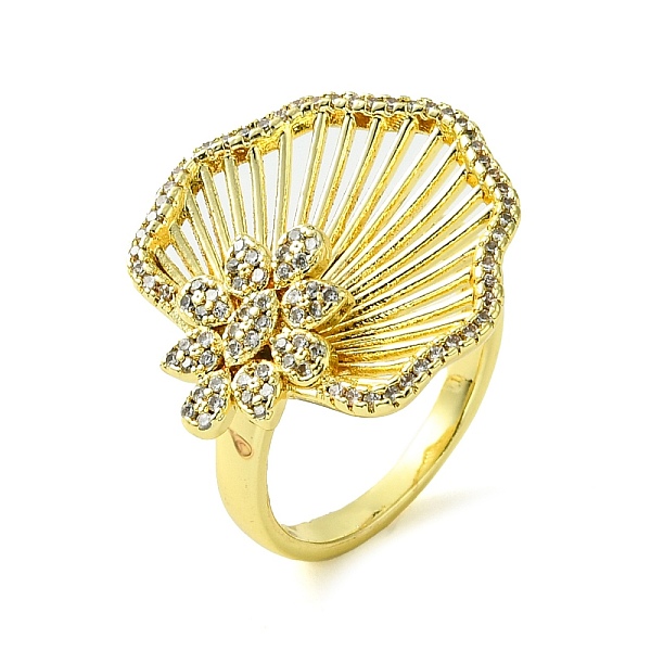 

PandaHall Brass Micro Pave Cubic Zirconia Open Cuff Rings, Hollow Shell Shape, Real 16K Gold Plated, US Size 7 1/4(17.5mm) Brass+Cubic..., Clear