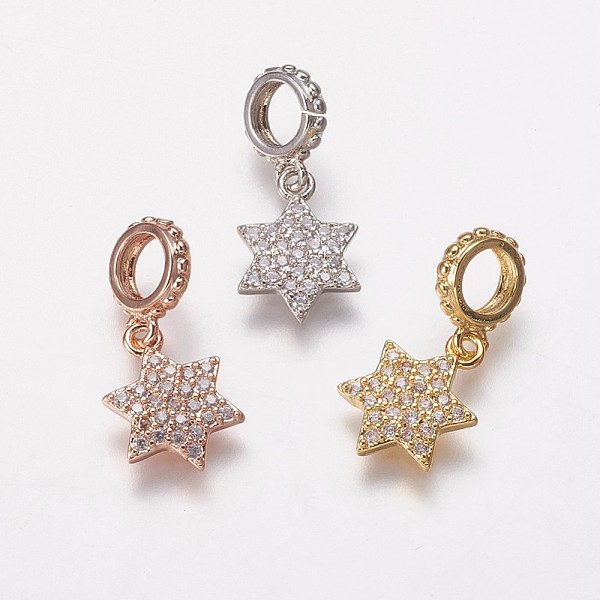 

PandaHall Brass Cubic Zirconia European Dangle Charms, Large Hole Pendants, Star, Clear, Mixed Color, 18.5mm, Hole: 4.5mm, Pendant...