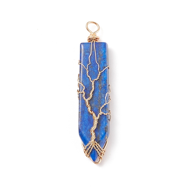 

PandaHall Natural Lapis Lazuli Big Pendants, with Golden Tone Copper Wire Wrapped, Sword with Tree, 63.5x14x10mm, Hole: 4.4mm Lapis Lazuli...
