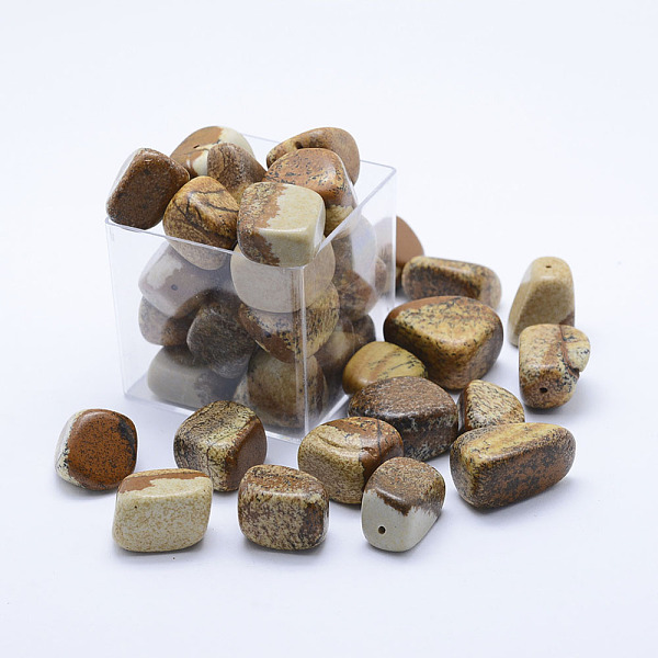 

PandaHall Natural Picture Jasper Beads, Tumbled Stone, Half Drilled, Nuggets, 11~18x14~21x11~16mm Picture Jasper Nuggets
