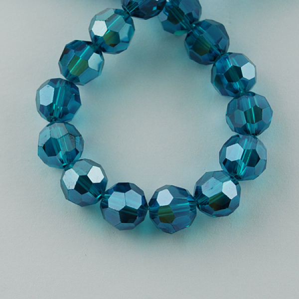 

PandaHall Faceted(32 Facets) Electroplate Glass Bead Strands, Pearl Luster Plated, Round, Dark Cyan, about 6mm in diameter, 5mm thick, hole...