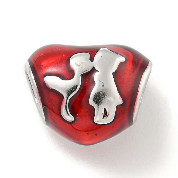 

PandaHall 304 Stainless Steel Enamel European Beads, Large Hole Beads, Heart with Couple, Stainless Steel Color, 10x13x9mm, Hole: 4.5mm..., Red
