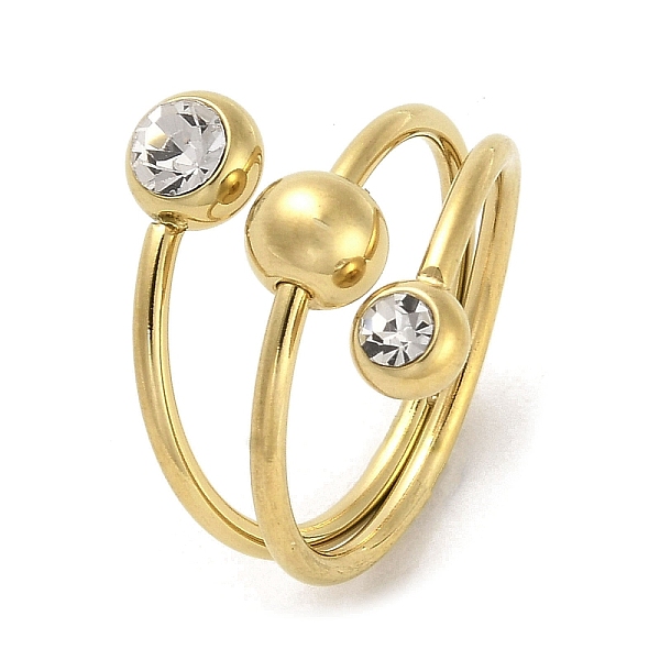

PandaHall Round Ball 304 Stainless Steel Cuff Ring, with Rhinestone, Golden, US Size 7(17.3mm) 304 Stainless Steel Round