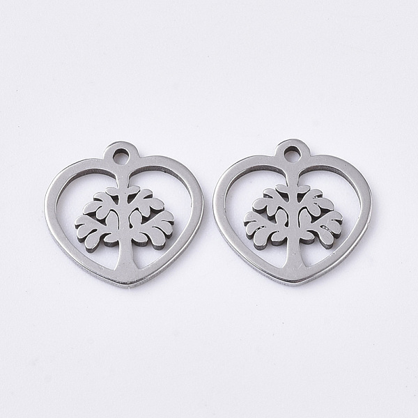 

PandaHall 201 Stainless Steel Charms, Heart with Tree of Life, Stainless Steel Color, 10x10x1mm, Hole: 1mm 201 Stainless Steel Heart