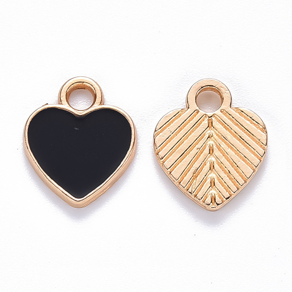 

PandaHall Alloy Enamel Charms, Heart, Light Gold, Black, 12x10x2mm, Hole: 2mm Alloy+Enamel Heart Black