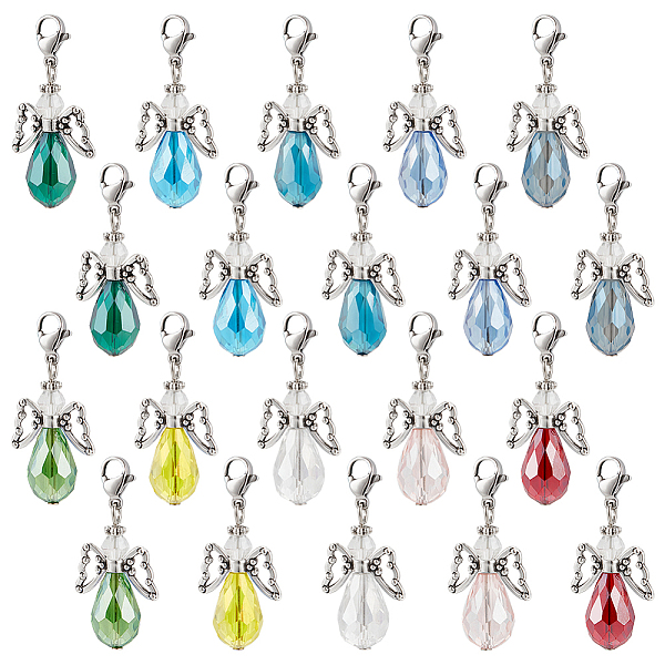 

PandaHall Angel Glass Pendant Decoration, with 304 Stainless Steel Clasps, Mixed Color, 37mm, 10 colors, 2pcs/color, 20pcs/set Glass Angel &..., Multicolor