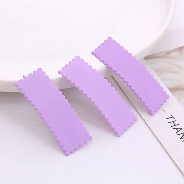 

PandaHall Frosted Plastic Snap Hair Clips, with Metal Clip, for Women and Girls, Waved Rectangle, Plum, 55x20mm Plastic Purple
