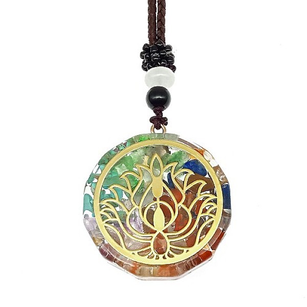 

PandaHall Orgonite Chakra Natural & Synthetic Mixed Stone Pendant Necklaces, Nylon Thread Necklace for Women, Flat Round, Flower, 25.59 inch...