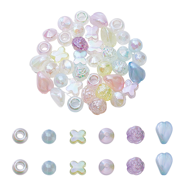 

PandaHall SUPERFINDINGS 60Pcs 6 Style Plating Acrylic Beads Lovely Loose Beads Spacers Pearlized Beads Bicone Flower Teardrop and Round..., Multicolor