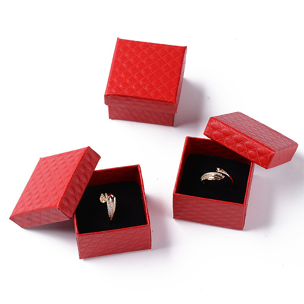 

PandaHall Square Cardboard Ring Boxes, with Sponge Inside, Red, 2x2x1-3/8 inch(5x5x3.5cm) Paper Square Red