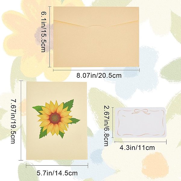 

PandaHall 3D Paper Greeting Card, with Envelope, Rectangle with Sunflower and Butterfly, Yellow, 12.8~16x13.5~15.5x0.02~0.6cm, 2pcs/set...