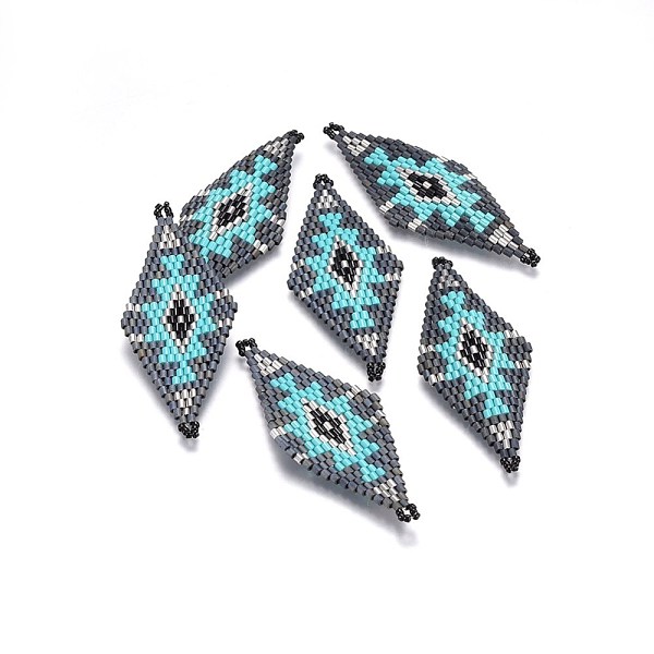 

PandaHall MIYUKI & TOHO Handmade Japanese Seed Beads Links, Loom Pattern, Rhombus, Colorful, 60~61x24.5~25x1.7mm, Hole: 1.6mm Glass Rhombus