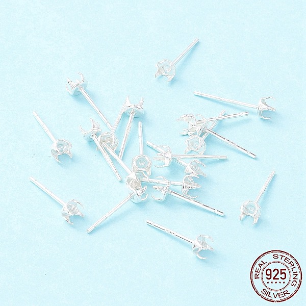

PandaHall 925 Sterling Silver Post Stud Earring Settings, Prong Earring Setting, Silver, Tray: 3.3mm, 4x4mm, Pin: 0.7mm Sterling Silver