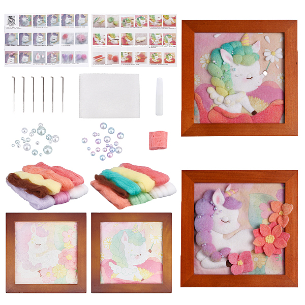 

PandaHall Olycraft 2 Sets 2 Style Unicorn Pattern Photo Frame Needle Felting Kits for Beginners, Mixed Color, 183x183x20mm, 1 set/style..., Multicolor