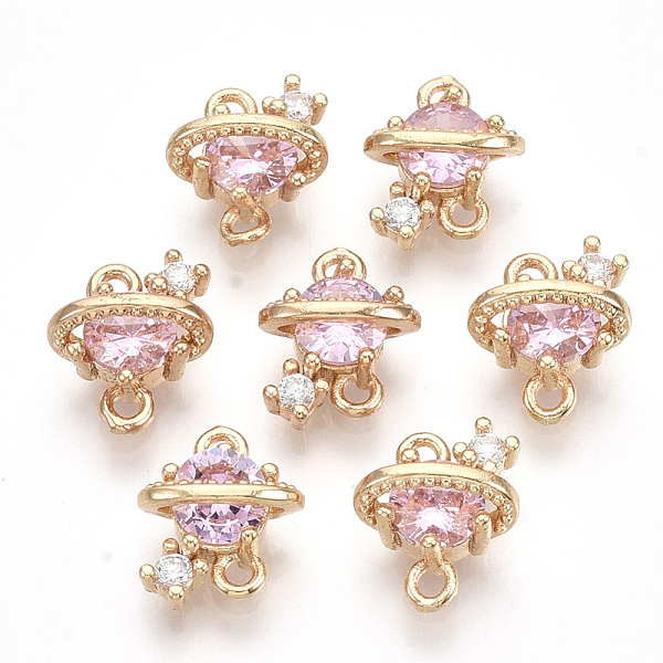 

PandaHall Golden Tone Brass Links connectors, with Glass, Faceted, Planet, Pearl Pink, 10x9x5mm, Hole: 1.2mm Brass+Glass Planet Pink
