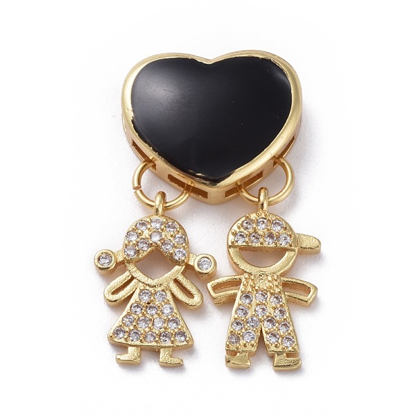 

PandaHall Brass Micro Pave Cubic Zirconia Pendants, with Enamel, Valentine's Day Theme, Heart and Human, Golden, Mixed Color, 28x18x5mm..., Multicolor