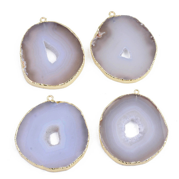 

PandaHall Flat Round Natural Crystal Agate/Ice Quartz Agate Big Pendant, Druzy Trimmed Stone, with Edge Golden Plated and Iron Loops...