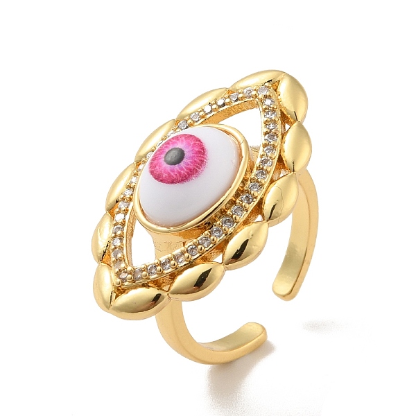 

PandaHall Cubic Zirconia Horse Eye Open Cuff Ring with Acrylic, Real 18K Gold Plated Brass Jewelry for Women, Cadmium Free & Lead Free, Hot...