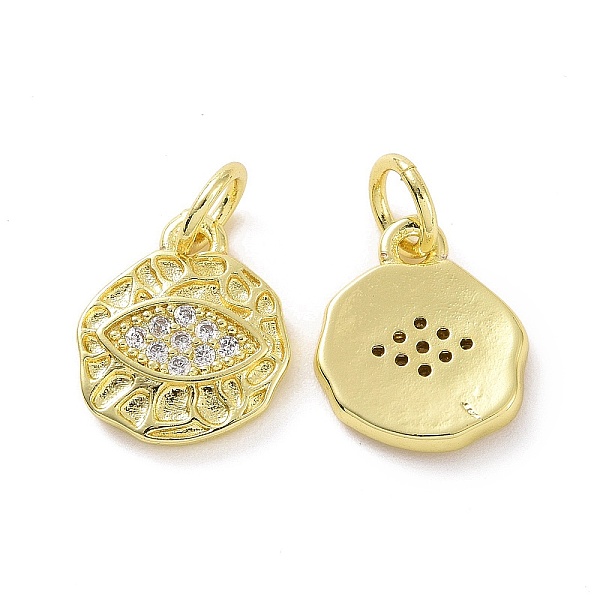 

PandaHall Brass Micro Pave Clear Cubic Zirconia Charms, with Jump Ring, Irregular Flat Round with Eye, Real 18K Gold Plated, 11.5x10x1.5mm...