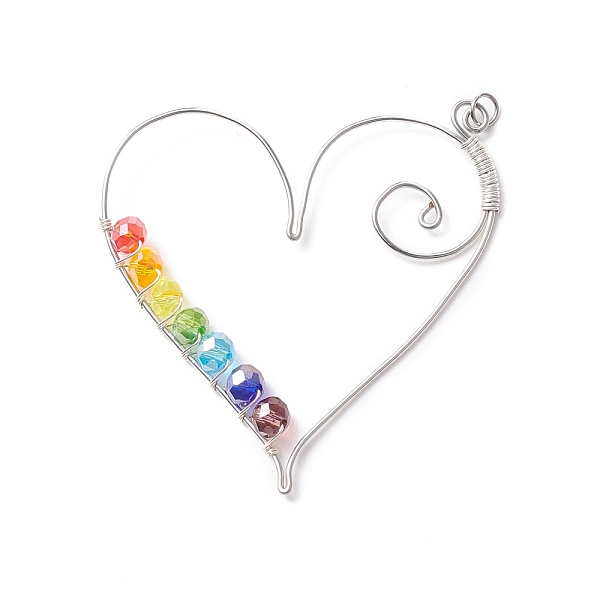 

PandaHall Electroplate Glass Beaded Big Pendants, with Copper Jewelry Wire, Heart, Silver, 62x55x5.5mm, Hole: 3.4mm Brass+Glass Heart..., Multicolor