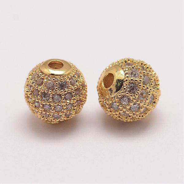 

PandaHall Brass Micro Pave Cubic Zirconia Beads, Round, Golden, 8.5x8mm, Hole: 1.5mm Brass+Cubic Zirconia Round