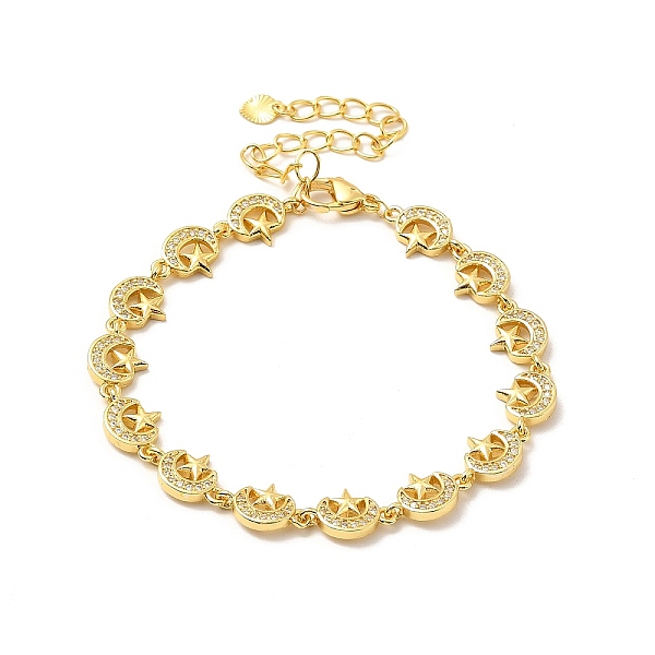 

PandaHall Clear Cubic Zirconia Moon & Star Link Chain Bracelet, Rack Plating Brass Jewelry for Women, Lead Free & Cadmium Free, Long-Lasting...