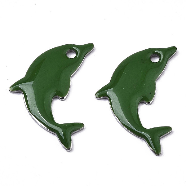 

PandaHall 201 Stainless Steel Enamel Pendants, Dolphin, Stainless Steel Color, Dark Green, 17x11.5x1.5mm, Hole: 1.2mm Stainless Steel+Enamel...