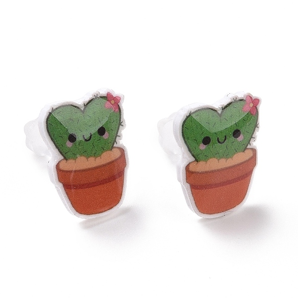 

PandaHall Acrylic Cute Plants Stud Earrings with Plastic Pins for Women, Heart Pattern, 14x11mm, Pin: 1mm Acrylic Heart Brown