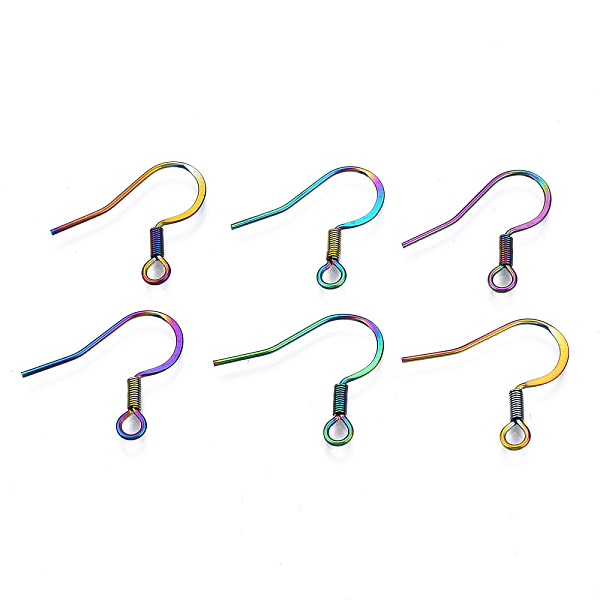 

PandaHall Ion Plating(IP) 304 Stainless Steel French Earring Hooks, Flat Earring Hooks, Ear Wire, with Beads and Horizontal Loop, Rainbow...