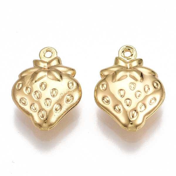 

PandaHall Brass Charms, Strawberry, Nickel Free, Real 18K Gold Plated, 15x11x4mm, Hole: 1.5mm Brass Fruit