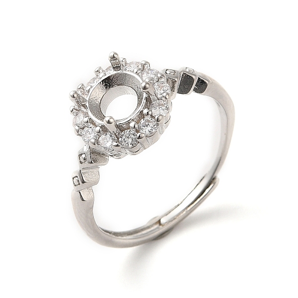 

PandaHall Adjustable Alloy Pad Ring Settings, with Clear Cubic Zirconia, Prong Ring Settings, 925 Sterling Silver Plated, Round: US Size 7...