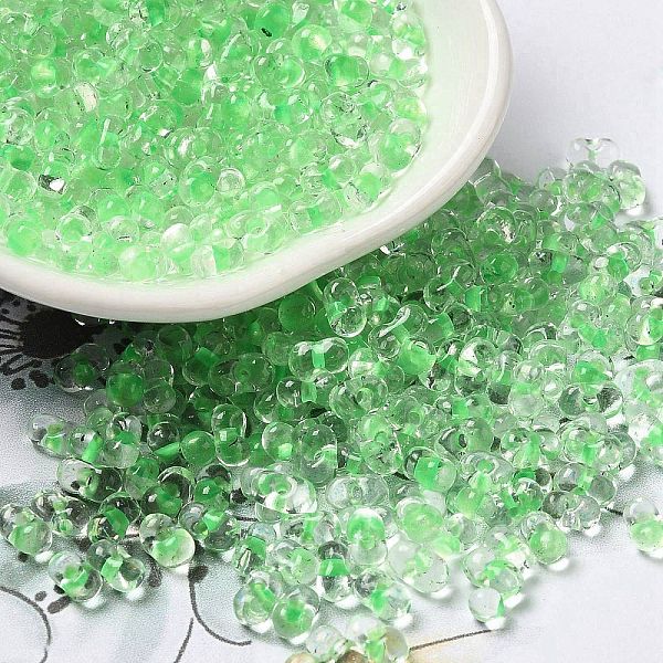 

PandaHall Glass Seed Beads, Peanut, Light Green, 5.5~6x3~3.5x3mm, Hole: 1~1.2mm, about 4000pcs/pound Glass Peanut