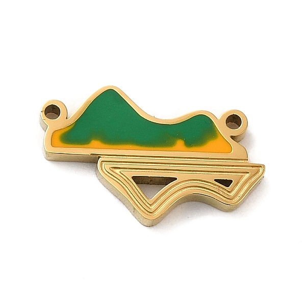 

PandaHall Ion Plating(IP) 304 Stainless Steel Green Enamel Connector Charms, Textured and Laser Cut, Mountain Links, Real 18K Gold Plated...