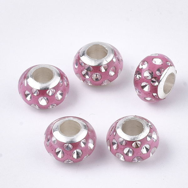 

PandaHall Resin European Beads, Large Hole Beads, with Rhinestone & Platinum Tone Brass Single Core, Rondelle, Hot Pink, 11.5x8mm, Hole: 5mm...