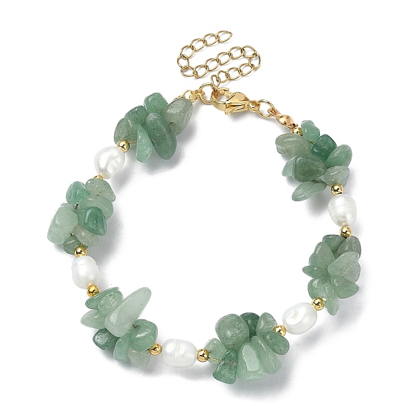 

PandaHall Natural Green Aventurine Chips & Pearl Beaded Bracelet, with 304 Stainless Steel Clasps, 7-1/4 inch(18.5cm) Green Aventurine