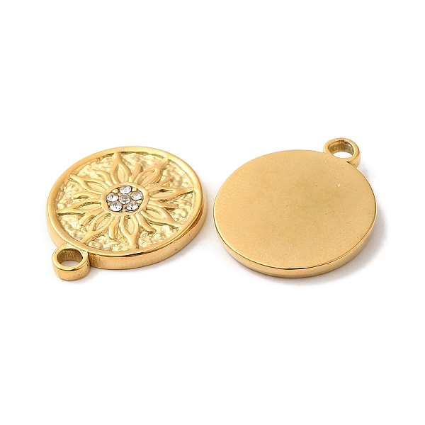 

PandaHall 201 Stainless Steel Pendants, with Rhinestone, Textured, Flat Round with Flower Charm, Real 18K Gold Plated, 19.5x16.5x2mm, Hole...