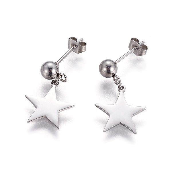 

PandaHall 304 Stainless Steel Dangle Stud Earrings, Hypoallergenic Earrings, with Ear Nuts/Earring Back, Star, Stainless Steel Color, 22.5mm...