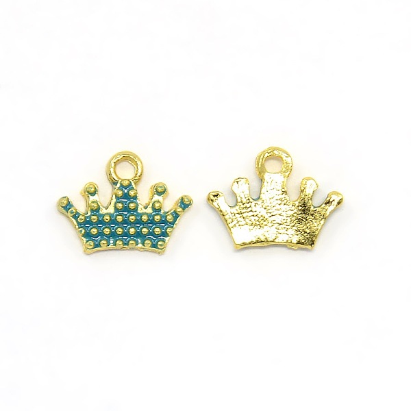 

PandaHall Nickel Free Golden Tone Alloy Enamel Pendants, Crown Charms, Dark Cyan, 10x13x2mm, Hole: 1mm Alloy+Enamel Crown
